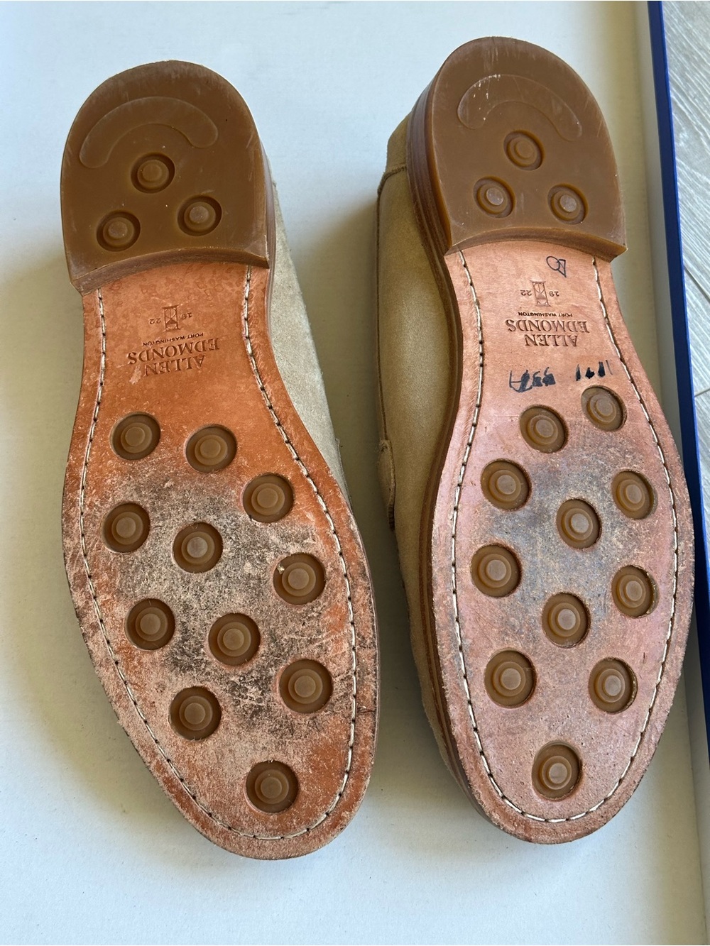 Allen Edmonds Men's Tan Suede Penny Loafers - Picture 15 of 16
